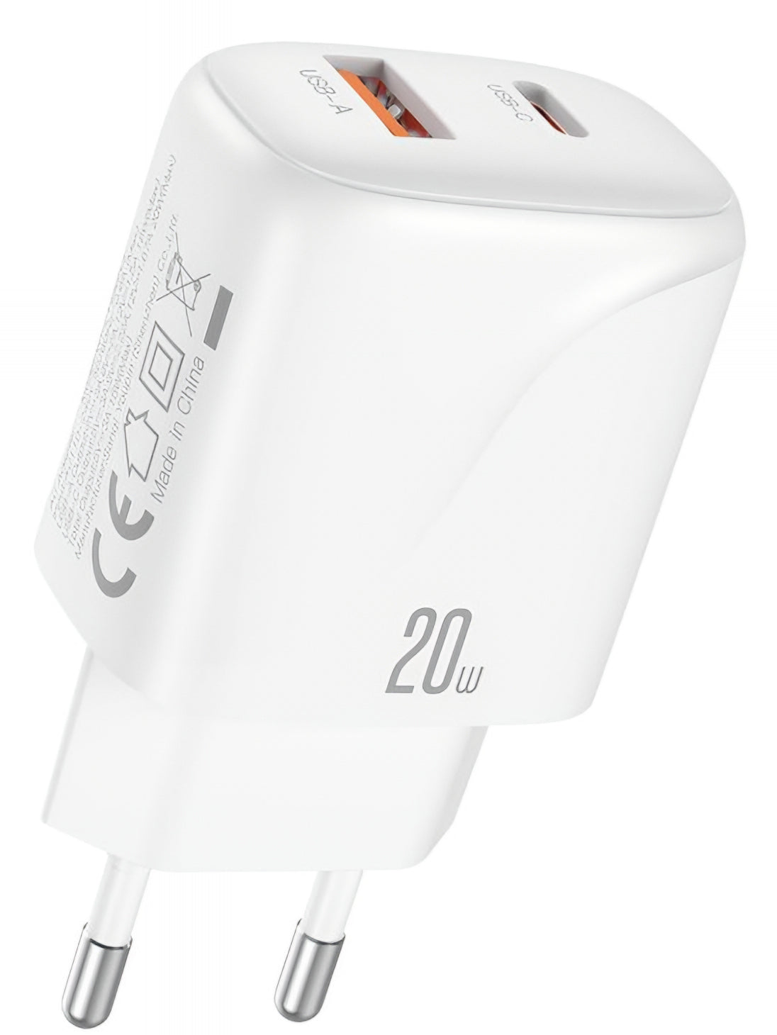 Carregador de Rede com Cabo USB-C XO Design L158, 20W, 3A, 1 x USB-A - 1 x USB-C, Branco