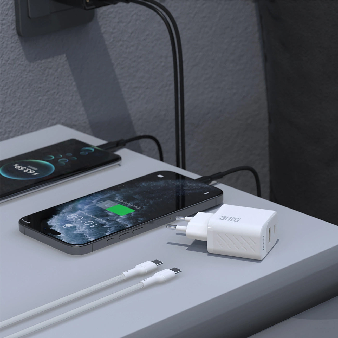 Carregador de Rede com Cabo USB-C Dudao A27TCEU, 30W, 1 x USB-A - 1 x USB-C, Branco