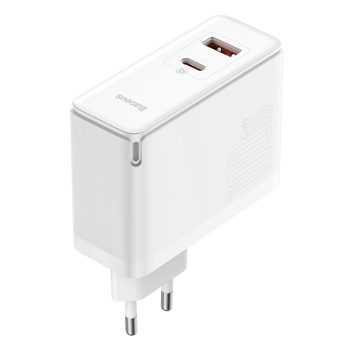 Carregador de Rede com Cabo USB-C Baseus GaN5 Pro, 100W, 3A, 1 x USB-A - 1 x USB-C, Branco CCGP090202