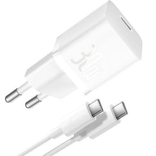 Carregador de rede GaN5S com cabo USB-C Baseus GaN5S, 30W, 3A, 1 x USB-C, branco P1011090902213-00