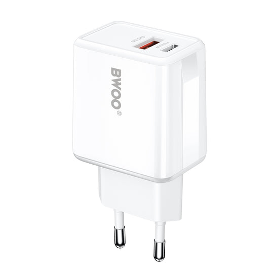 Carregador de Rede com Cabo Lightning BWOO CDA182, 38W, 3A, 1 x USB-A - 1 x USB-C, Branco