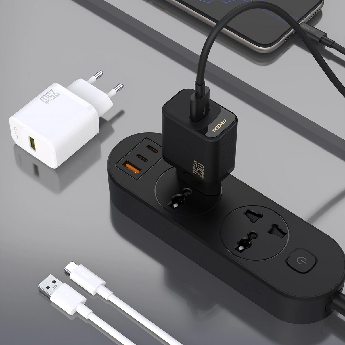 Carregador de Rede com Cabo USB-C Dudao A27STEU, 25W, 3A, 1 x USB-A, Preto