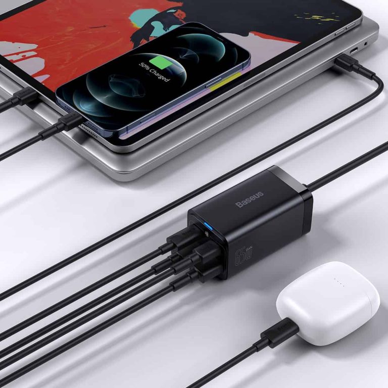 Carregador Estação Baseus GaN3 Pro, 65W, 3A, 2 x USB-A - 2 x USB-C, Preto CCGP040101