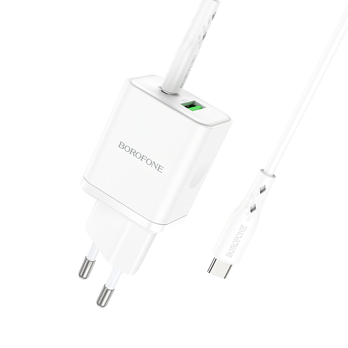 Carregador de rede com cabo USB-C Borofone BN7, 20W, 3A, 1 x USB-A - 1 x USB-C, branco