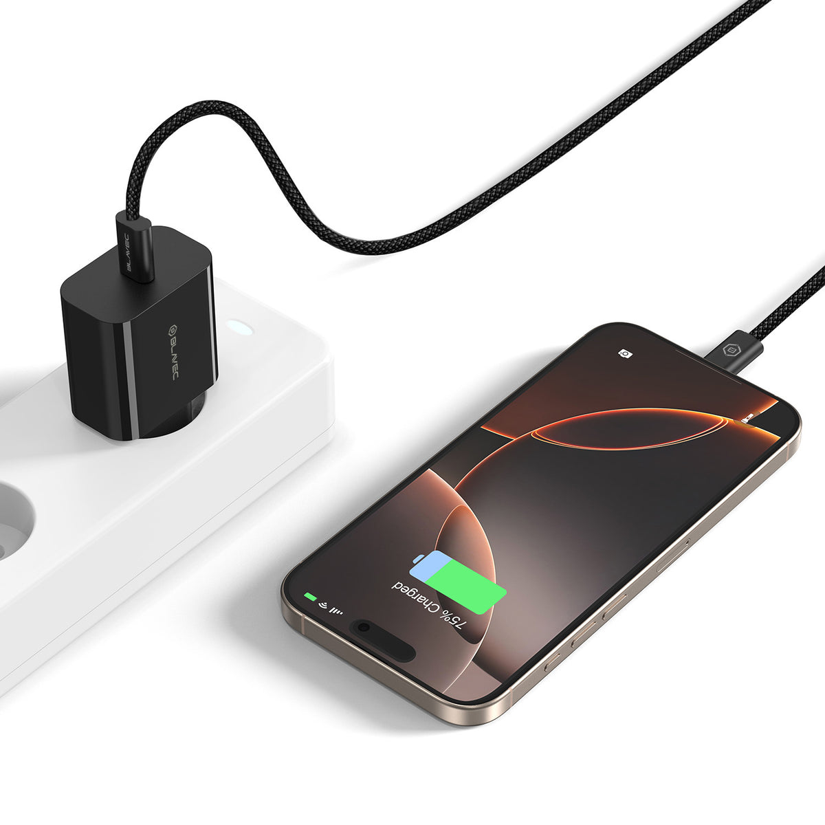 Carregador de Rede com Cabo USB-C Blavec BC-7, 45W, 3A, 1 x USB-C, Preto