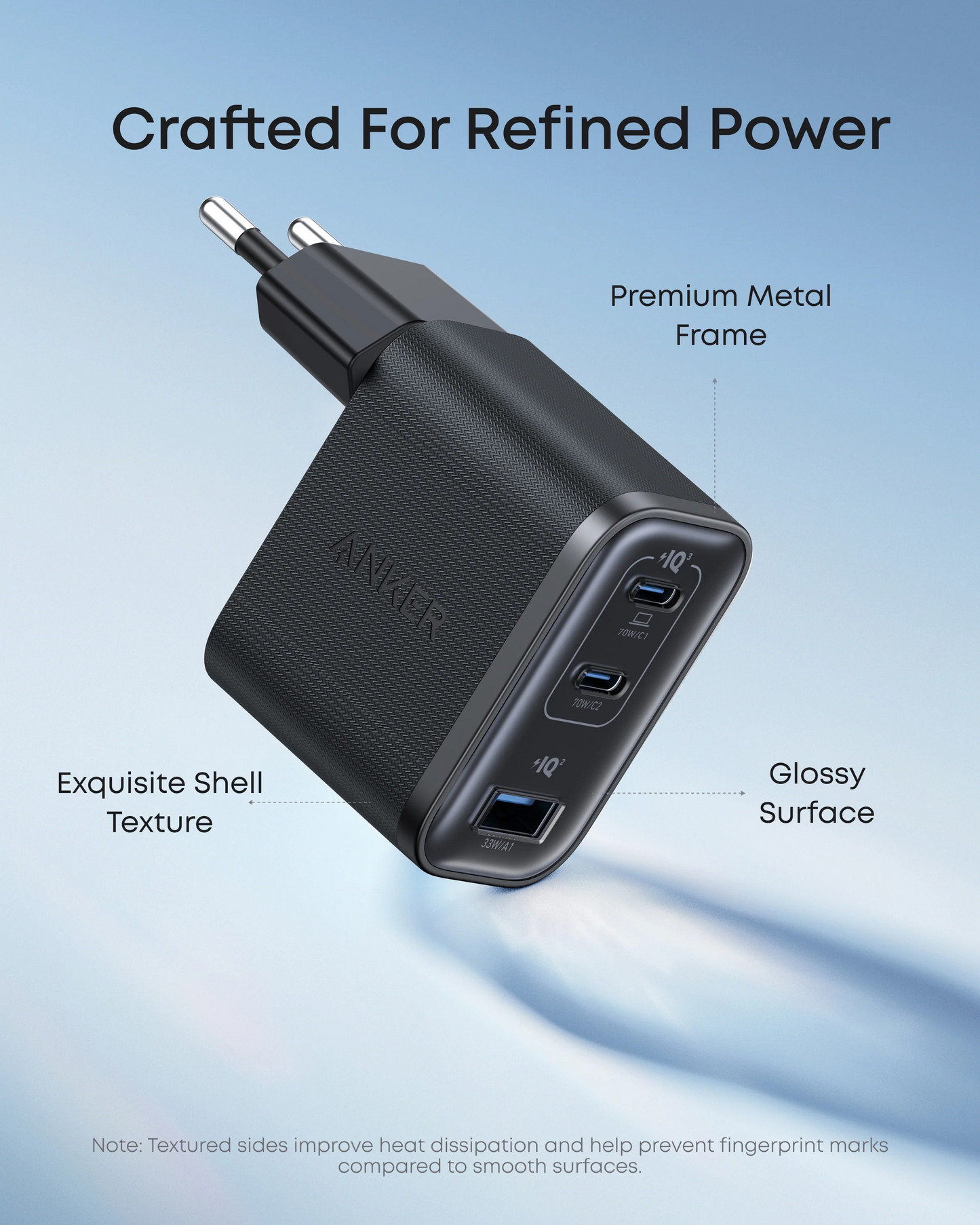 Anker Nano USB-C Network Charger with Cable, 70W, 3.5A, 1 x USB-A - 2 x USB-C, Gray B121A311