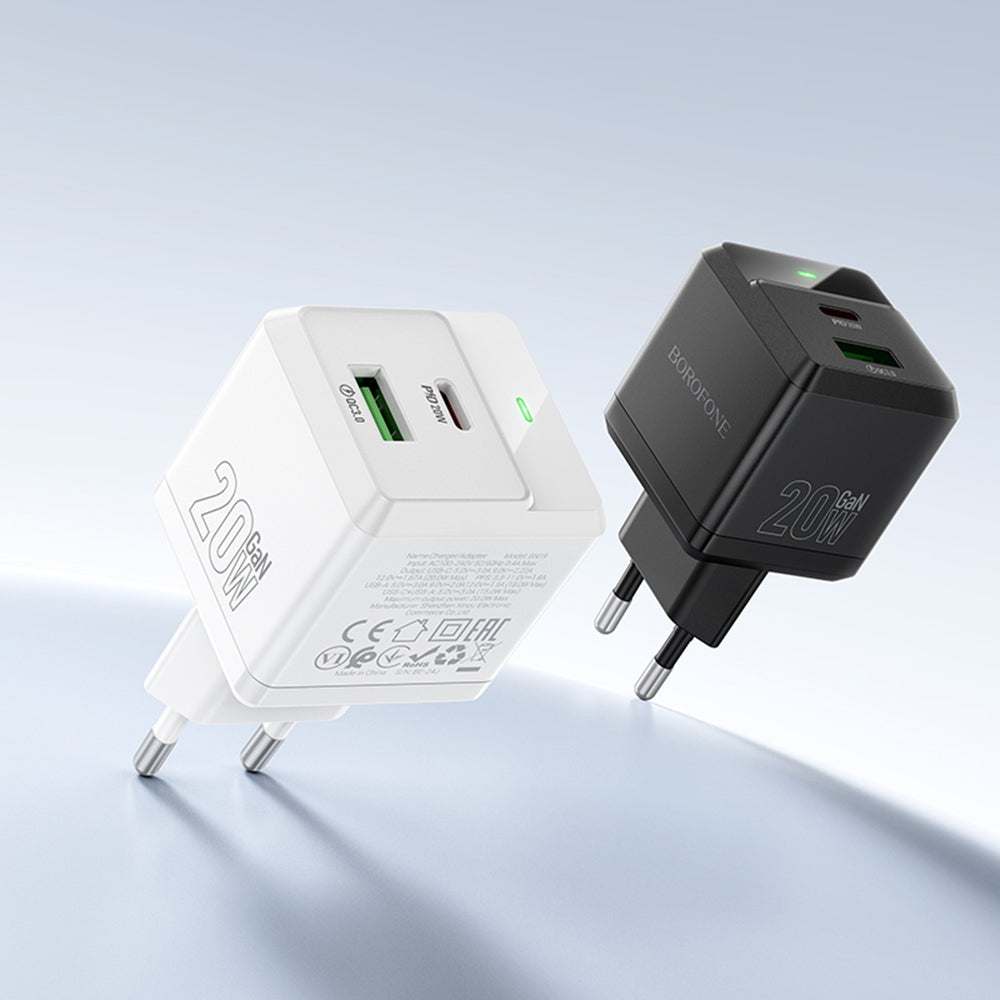 Carregador de Rede com Cabo Lightning Borofone BN19 Intenso, 20W, 3A, 1 x USB-A - 1 x USB-C, Branco