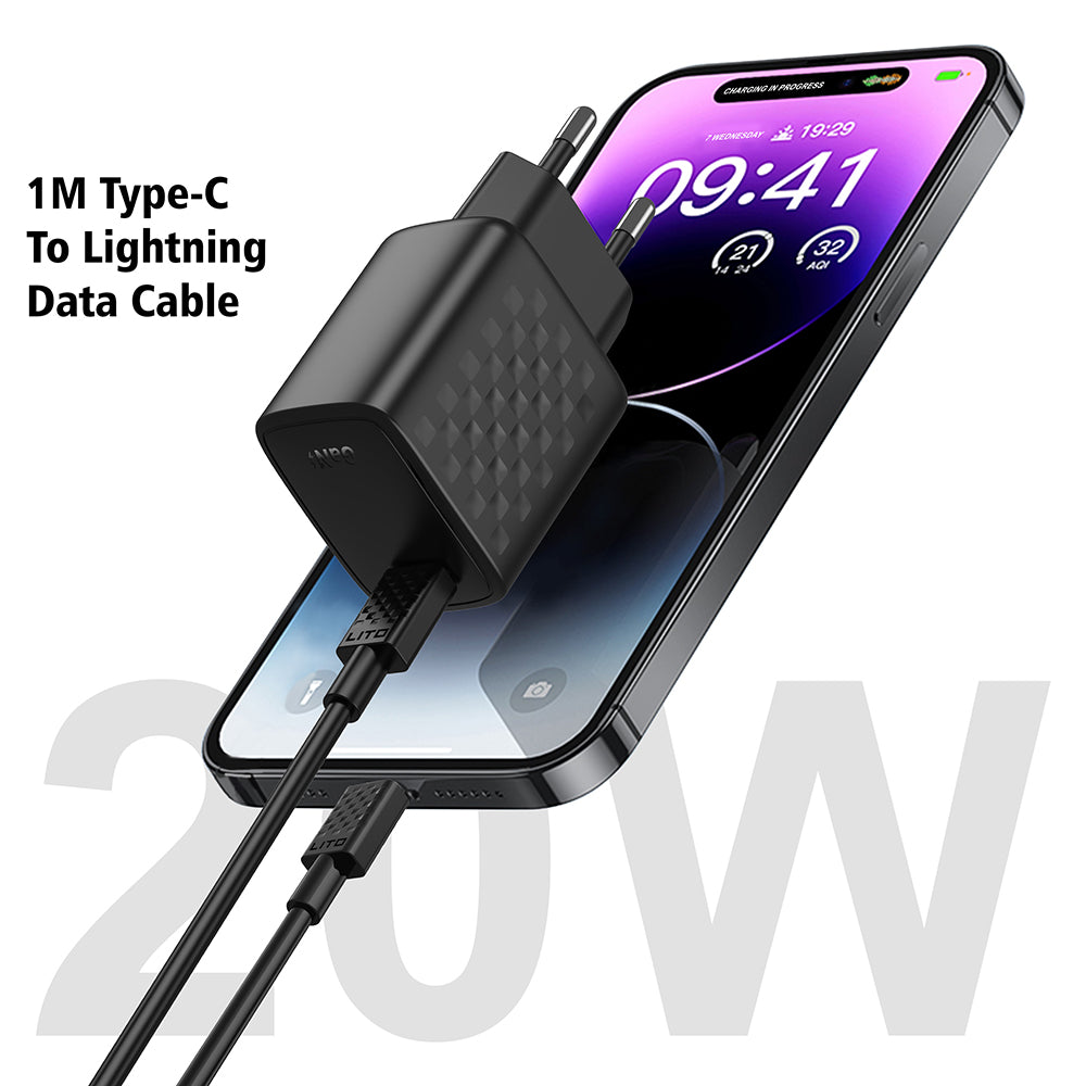 Carregador de Rede com Cabo Lightning Lito LC13L, 20W, 3A, 1 x USB-C, Preto