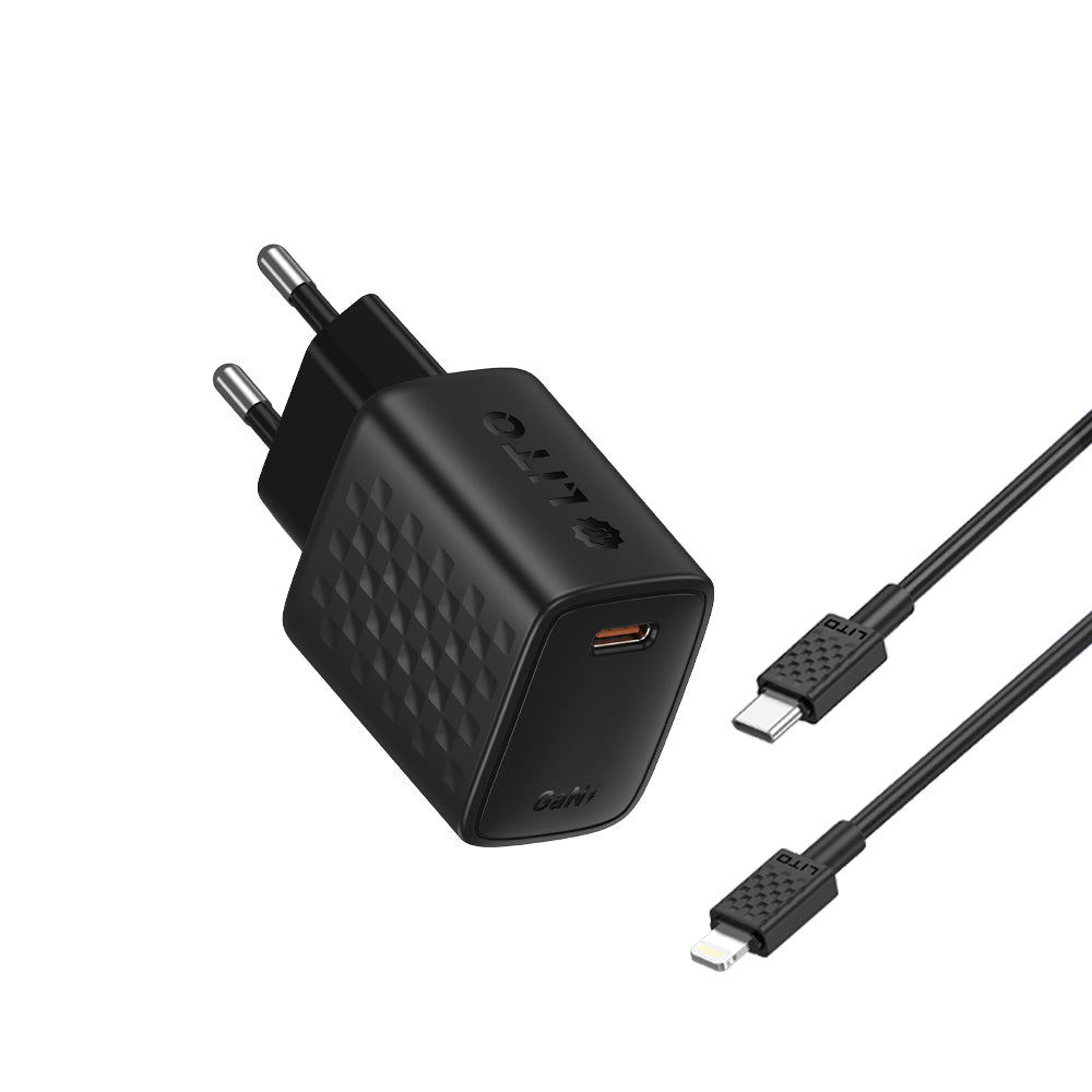 Carregador de Rede com Cabo Lightning Lito LC17L, 30W, 3A, 1 x USB-C, Preto