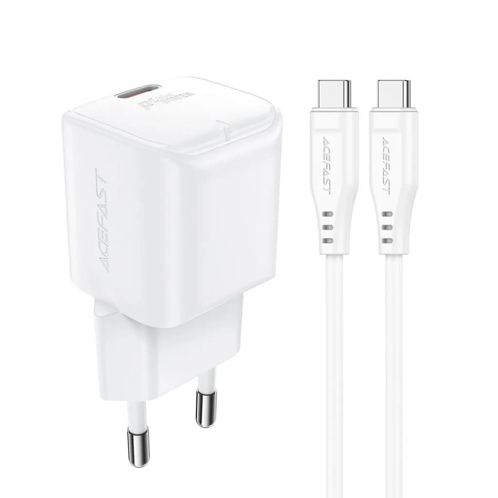Carregador de Rede com Cabo USB-C Acefast A77, 30W, 3A, 1 x USB-C, Branco