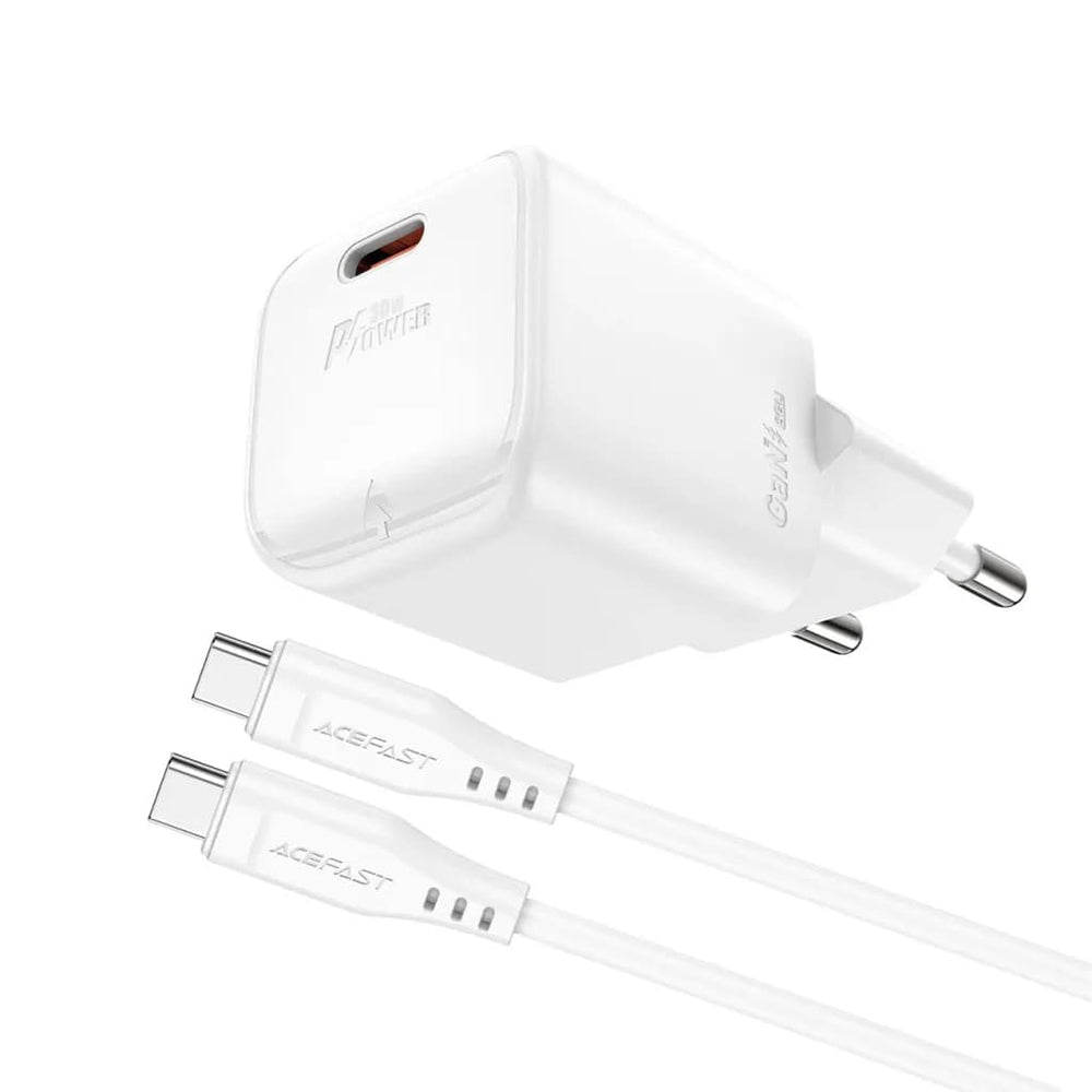 Carregador de Rede com Cabo USB-C Acefast A77, 30W, 3A, 1 x USB-C, Branco