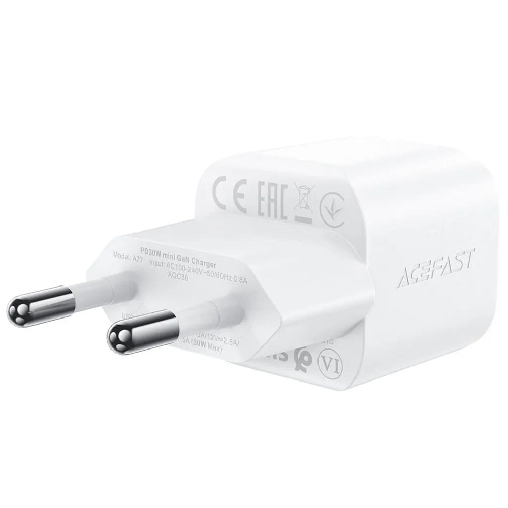 Carregador de Rede com Cabo USB-C Acefast A77, 30W, 3A, 1 x USB-C, Branco