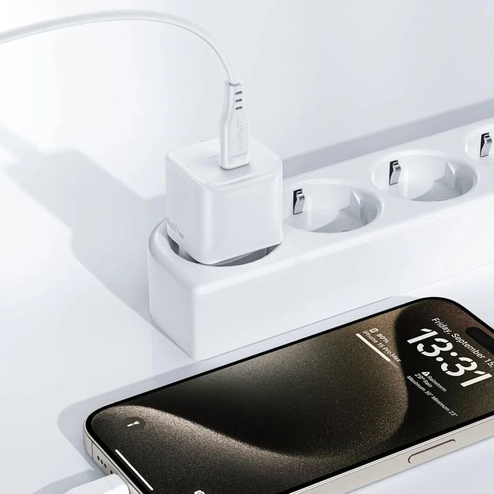 Carregador de Rede com Cabo USB-C Acefast A77, 30W, 3A, 1 x USB-C, Branco