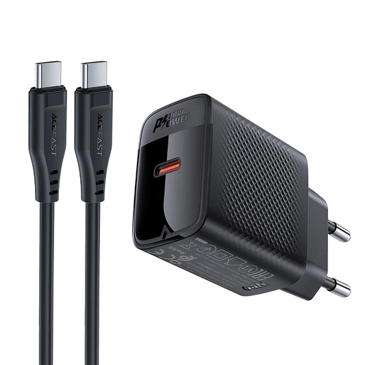 Carregador de Rede com Cabo USB-C Acefast A82, 20W, 3A, 1 x USB-C, Preto