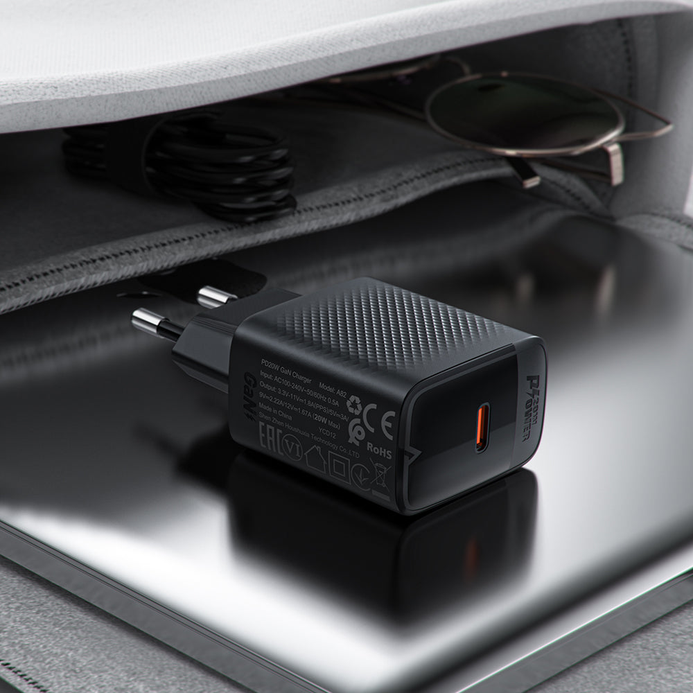 Carregador de Rede com Cabo USB-C Acefast A82, 20W, 3A, 1 x USB-C, Preto