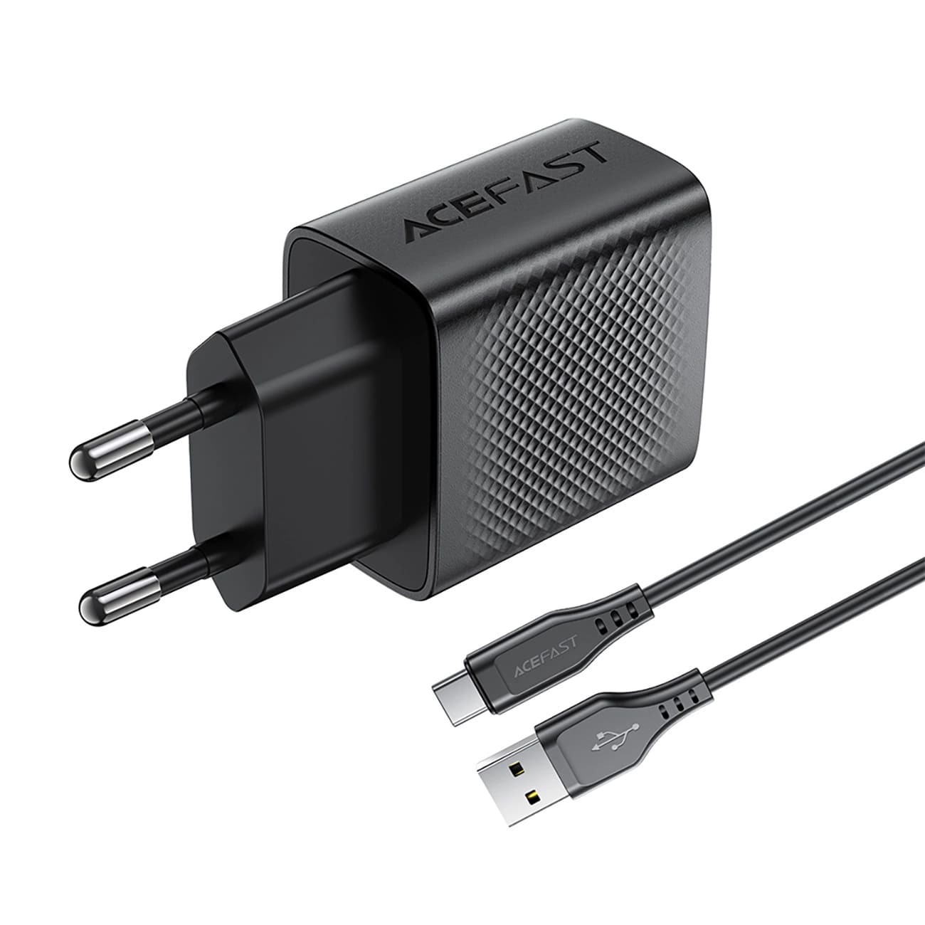 Carregador de Rede com Cabo USB-C Acefast A90, 18W, 3A, 1 x USB-A, Preto