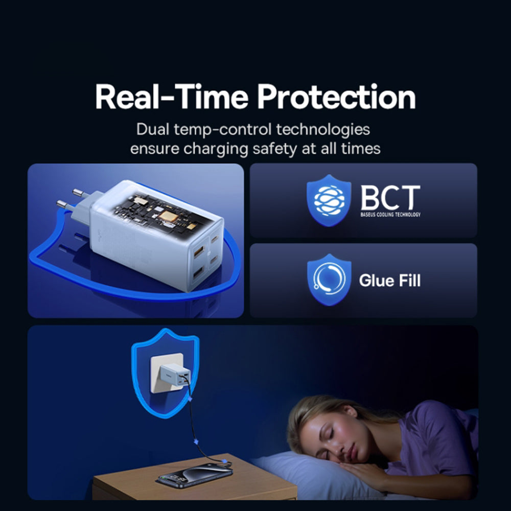 Carregador de Rede com Cabo USB-C Baseus GaN6 Pro, 100W, 3.25A, 2 x USB-A - 2 x USB-C, Azul P10162705312-00