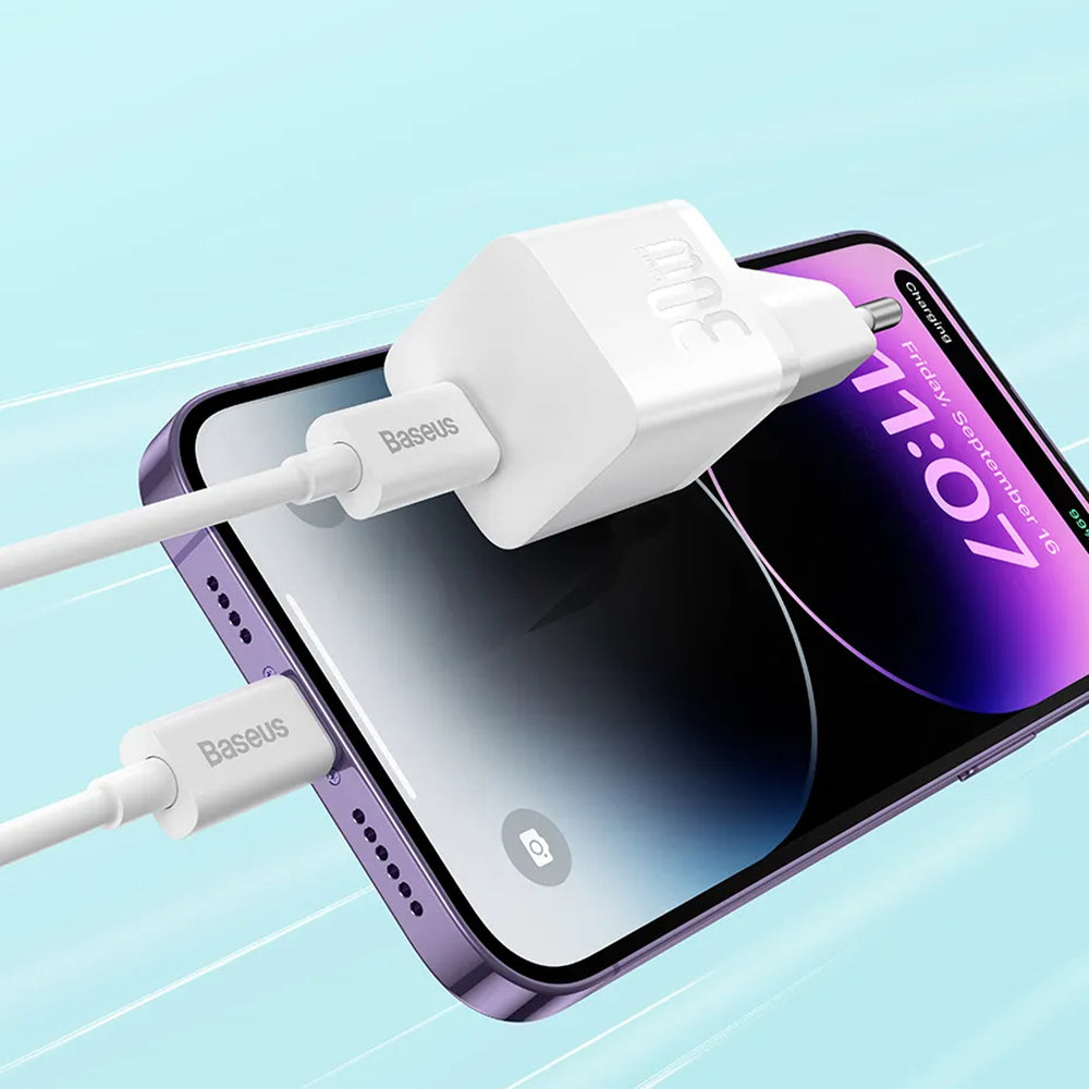 Carregador de Rede com Cabo USB-C Baseus GaN Mini 1C, 30W, 3A, 1 x USB-C, Azul P10110902313-00