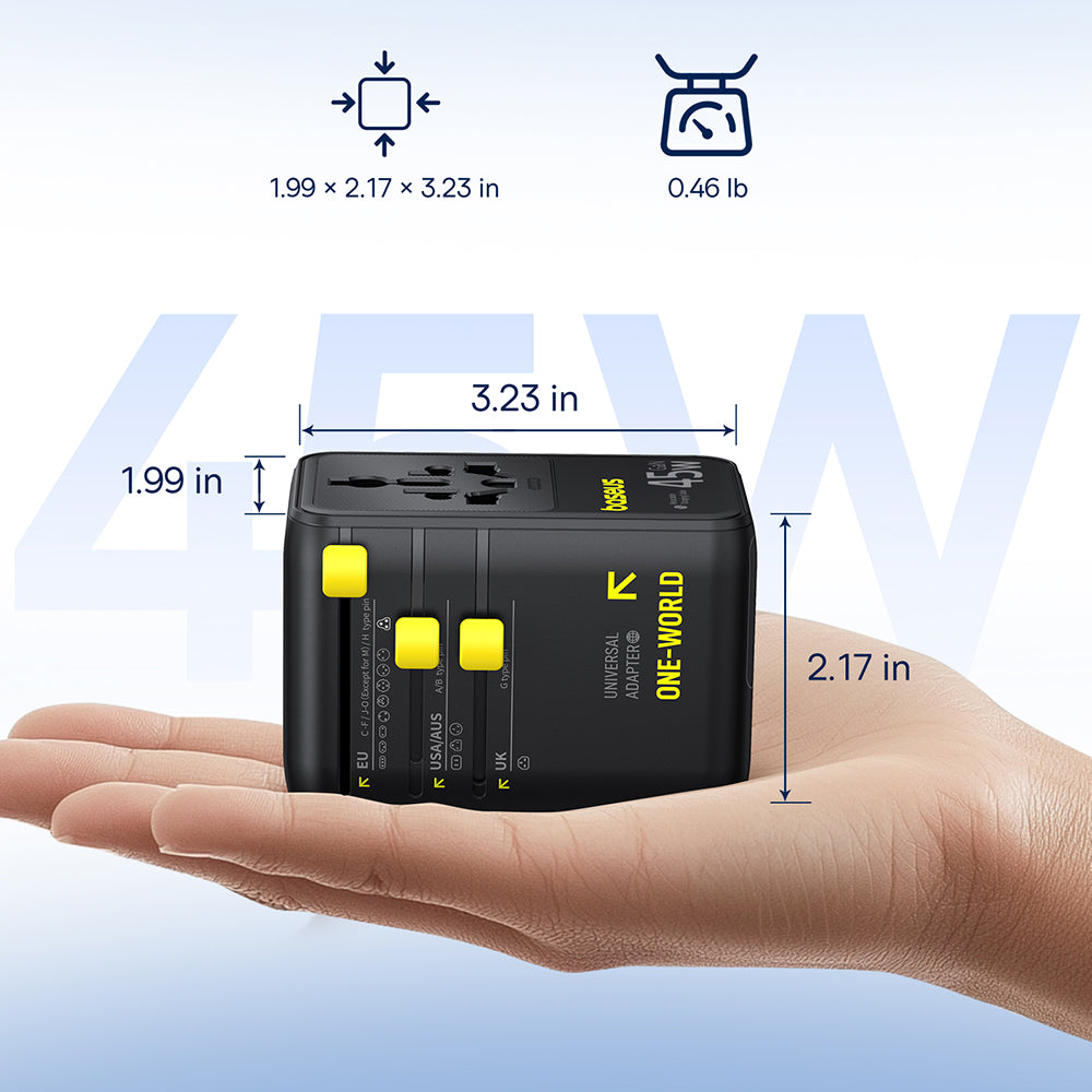 Carregador de Rede com Cabo USB-C Baseus Travel PicoGo AG11, 45W, 2 x Tomada - 1 x USB-C - 2 x USB-A, Preto E0307F00