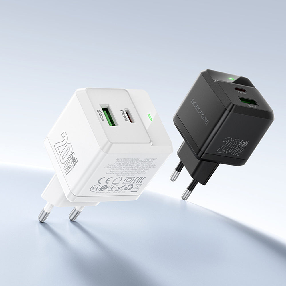 Carregador de Rede com Cabo USB-C Borofone BN19 Intenso, 20W, 3A, 1 x USB-A - 1 x USB-C, Preto