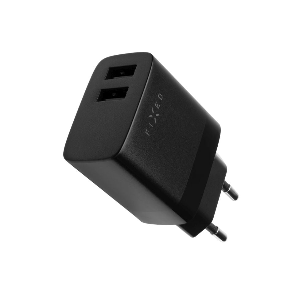 Carregador de Rede com Cabo USB-C Fixed, 17W, 3A, 2 x USB-A, Preto