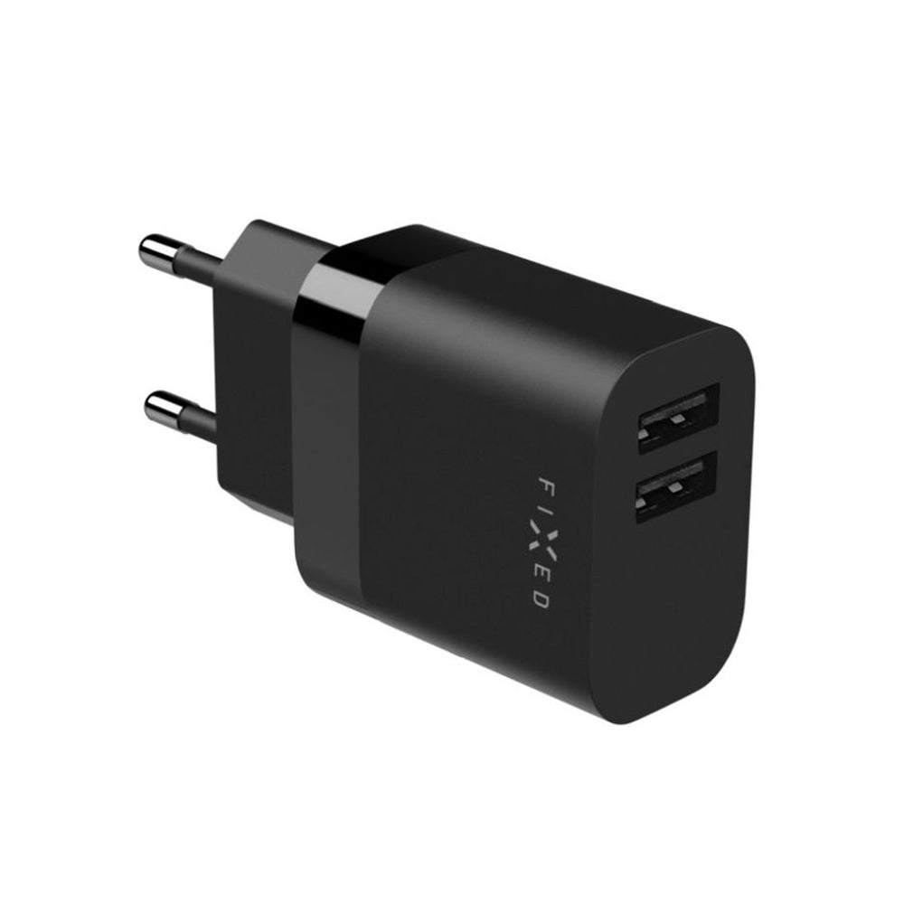 Carregador de Rede com Cabo USB-C Fixed, 17W, 3A, 2 x USB-A, Preto