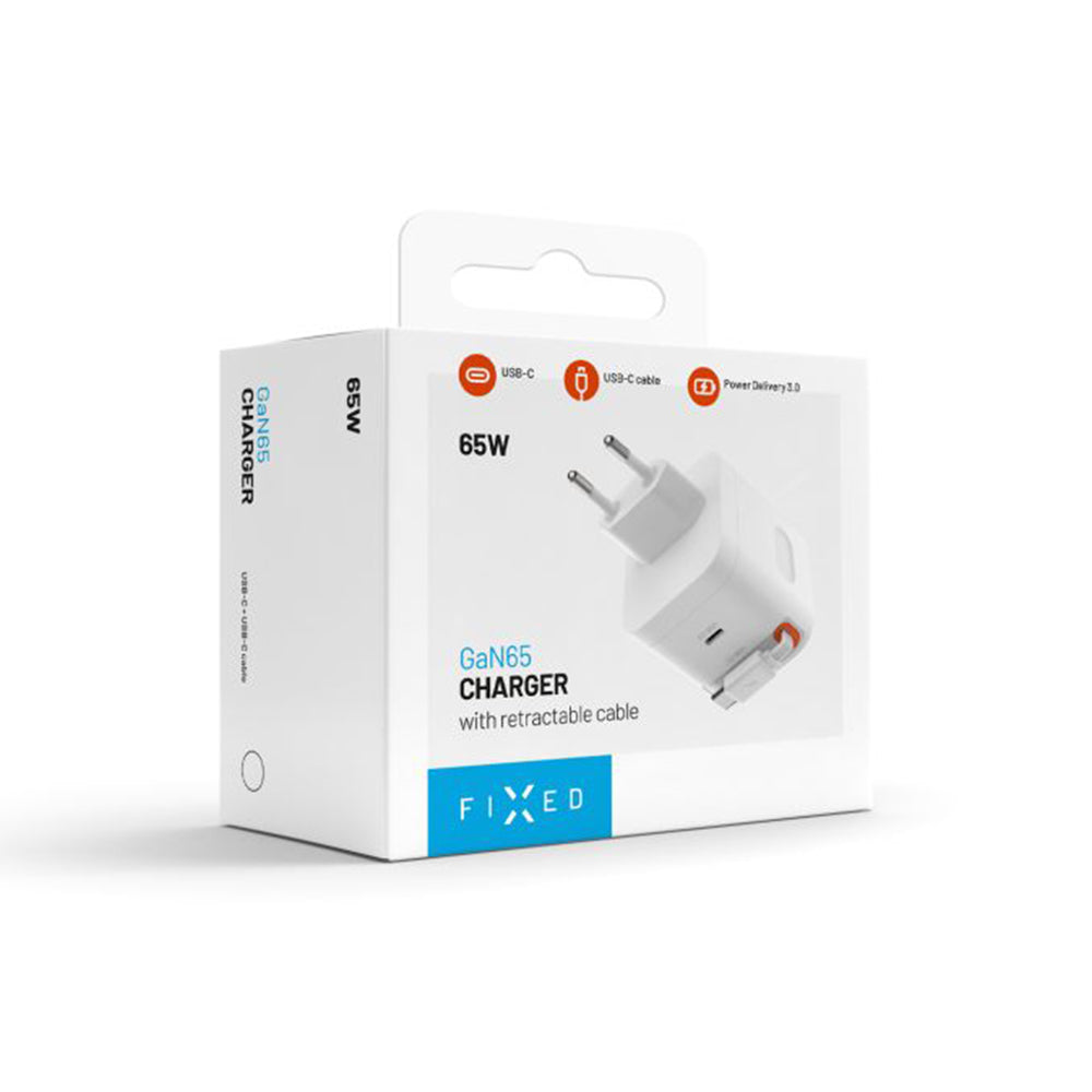 Carregador de Rede com Cabo USB-C Fixed, 65W, 3.25A, 1 x USB-C, Preto