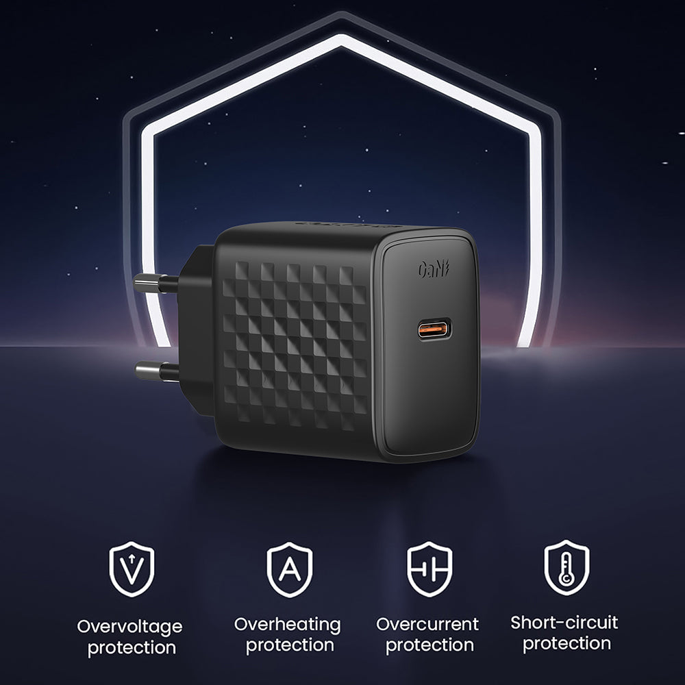 Carregador de Rede com Cabo USB-C Lito LC13T, 20W, 3A, 1 x USB-C, Preto