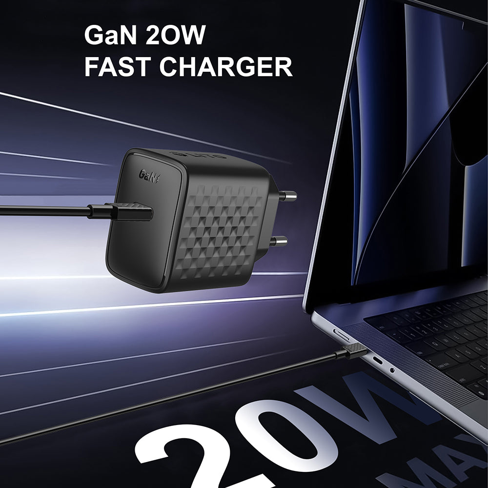 Carregador de Rede com Cabo USB-C Lito LC13T, 20W, 3A, 1 x USB-C, Preto