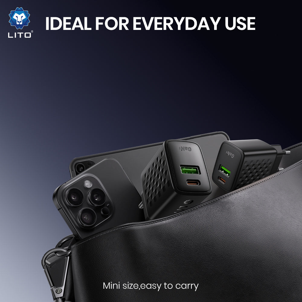 Carregador de Rede com Cabo USB-C Lito LC19T, 30W, 3A, 1 x USB-A - 1 x USB-C, Preto