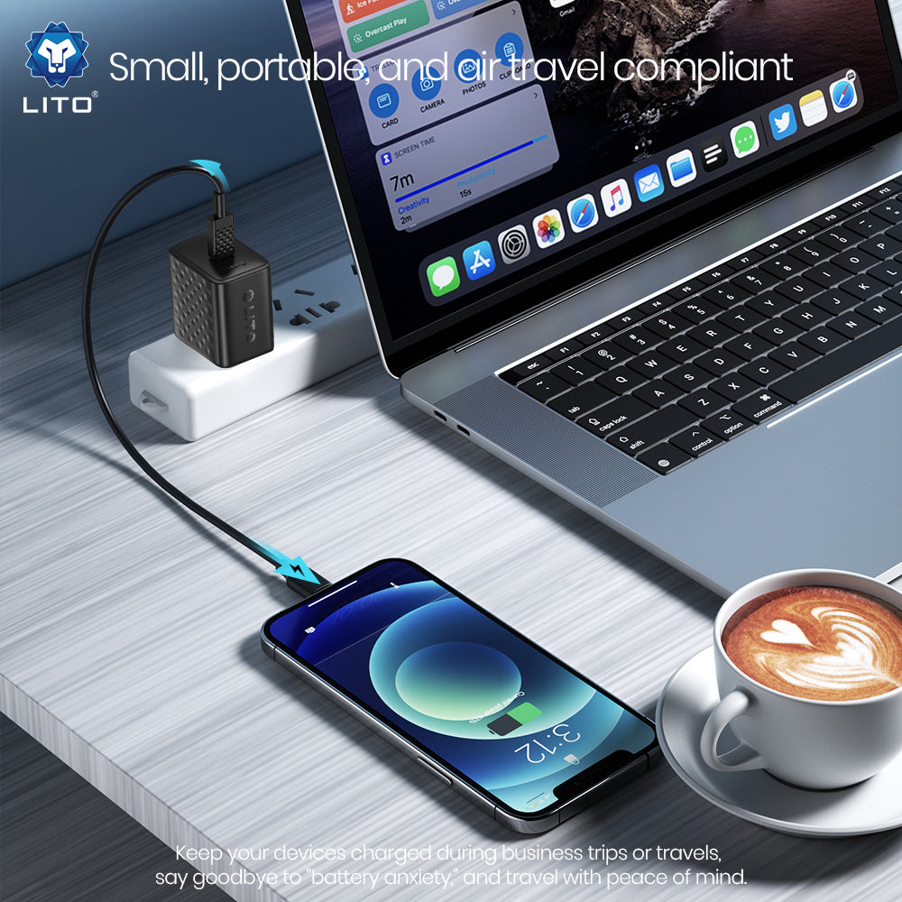 Carregador de Rede com Cabo USB-C Lito LC20T, 45W, 3A, 1 x USB-C, Preto