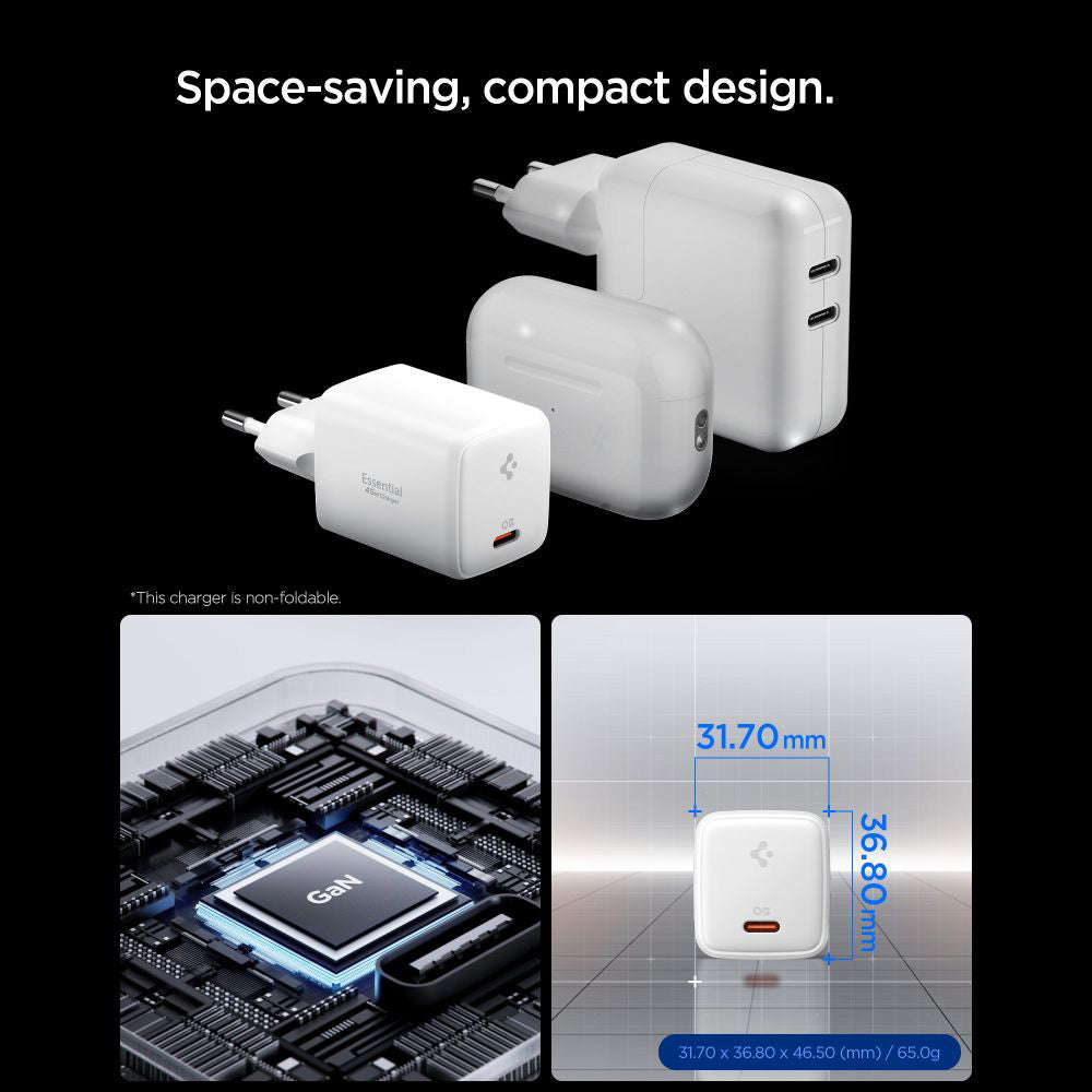Carregador de Rede com Cabo USB-C Spigen EE451EU Essential, 45W, 3A, 1 x USB-C, Branco ACH09473
