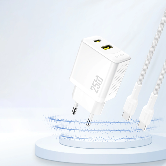 Carregador de Rede Dudao A26T, 25W, 3A, 1 x USB-A - 1 x USB-C, Branco