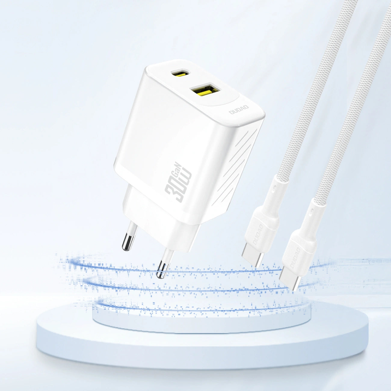 Carregador de Rede Dudao A27TEU, 30W, 3A, 1 x USB-A - 1 x USB-C, Branco