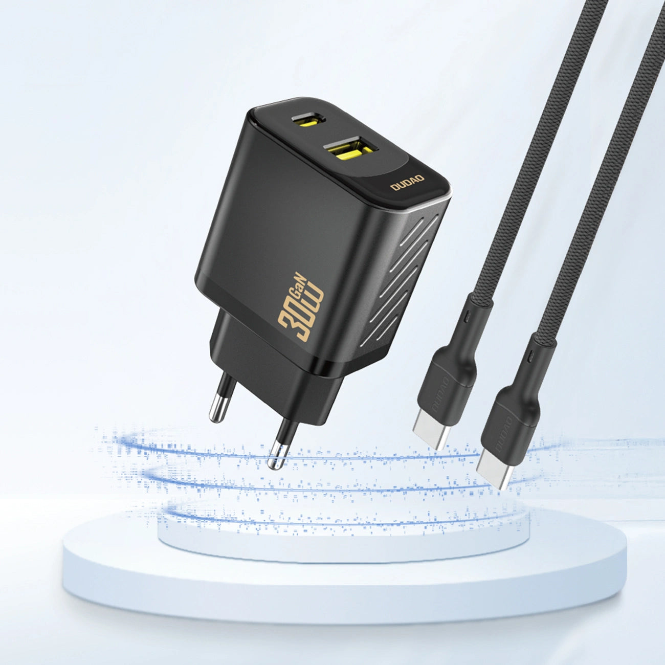 Carregador de Rede Dudao A27TEU, 30W, 3A, 1 x USB-A - 1 x USB-C, Preto