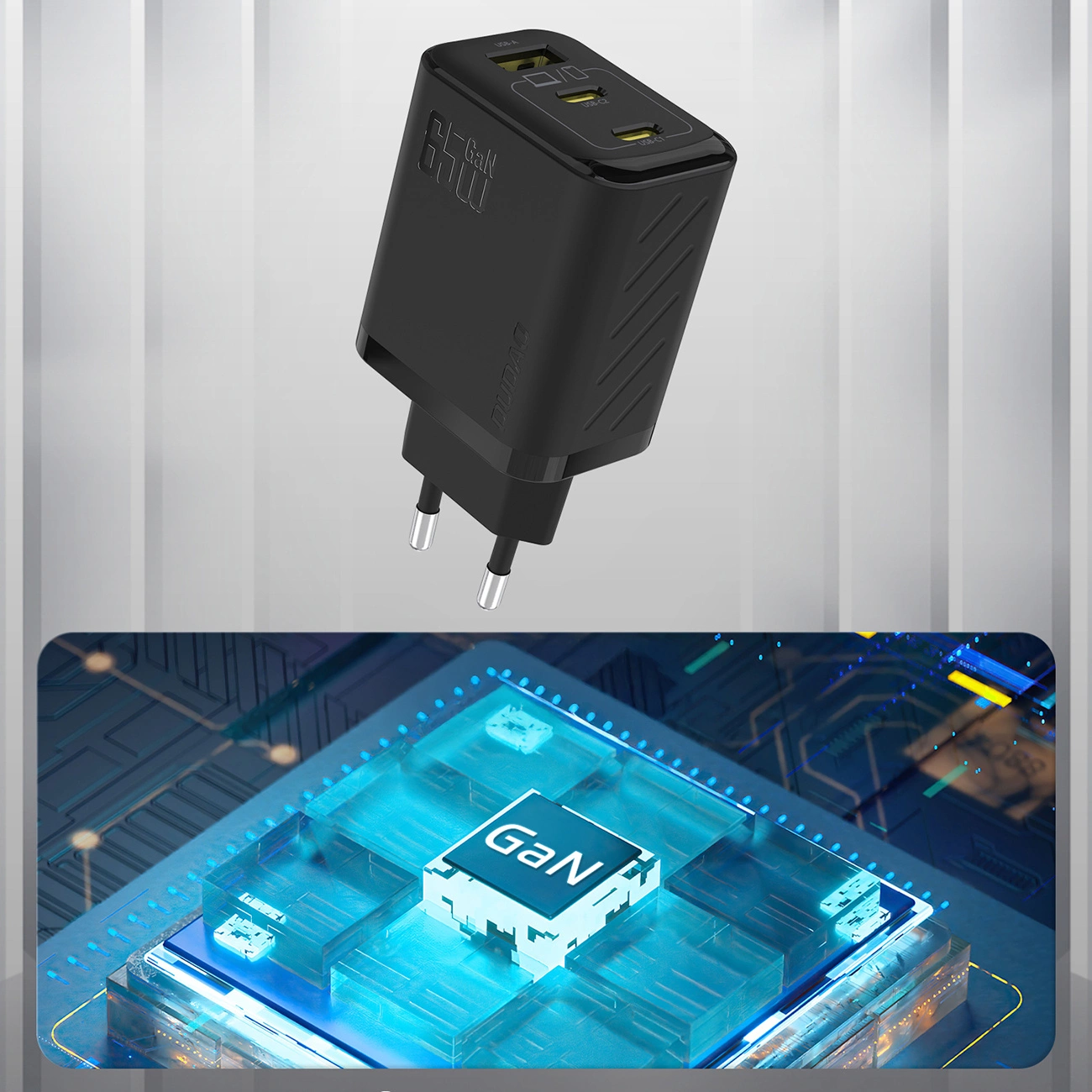 Carregador de Rede Dudao A29, 65W, 1 x USB-A - 2 x USB-C, Preto