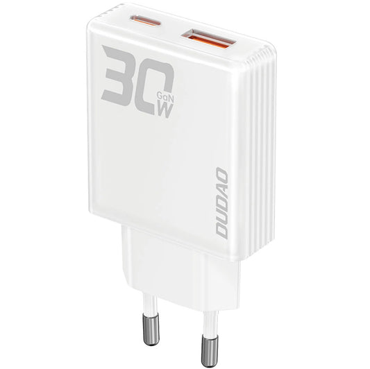 Carregador de rede Dudao A30EU, 30W, 3A, 1 x USB-A - 1 x USB-C, branco