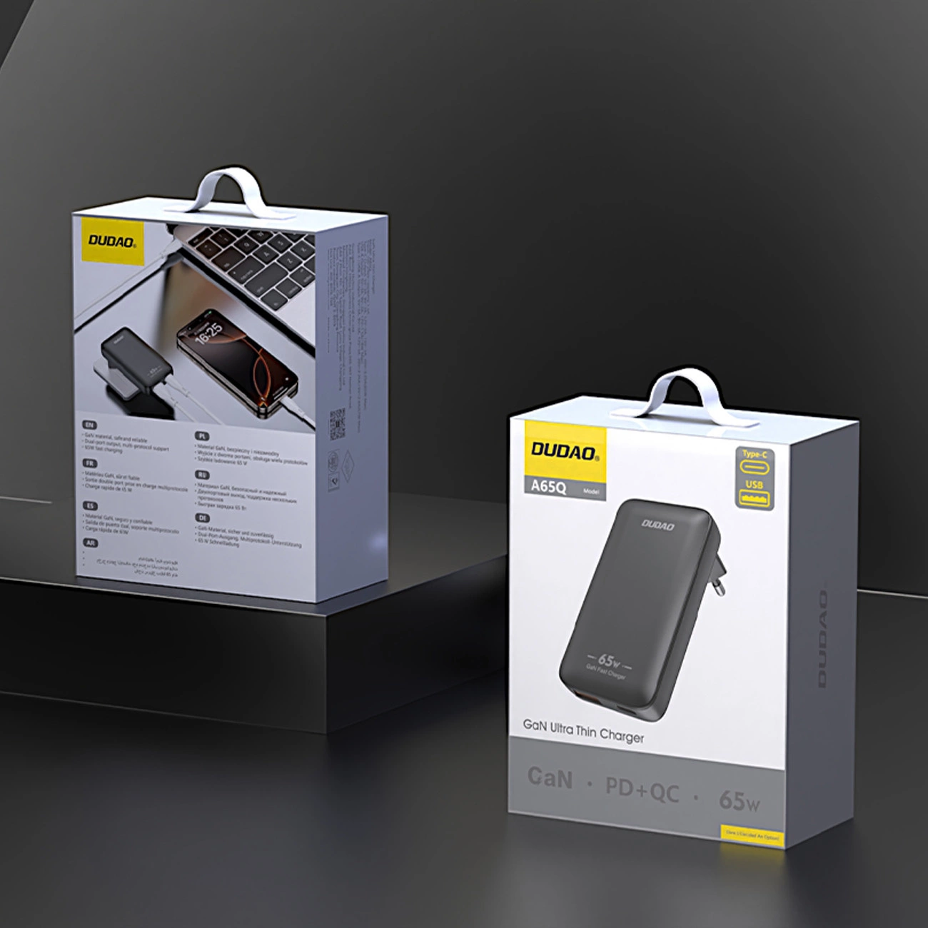 Carregador de Rede Dudao A65Q Travel, 65W, 3.25A, 1 x USB-A - 1 x USB-C, Preto