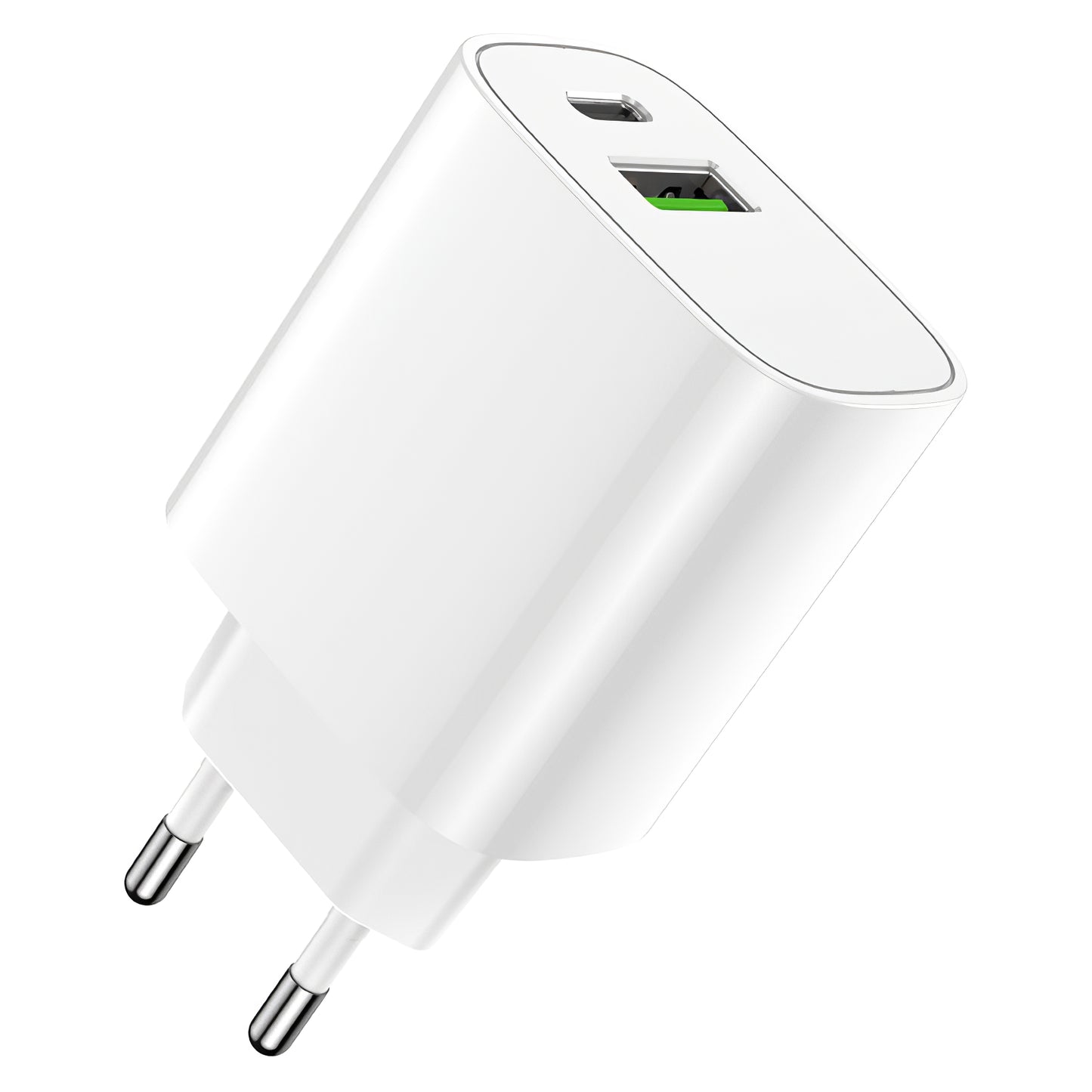 Carregador de rede Forever LS-04, 20 W, 3 A, 1 x USB-A - 1 x USB-C, branco