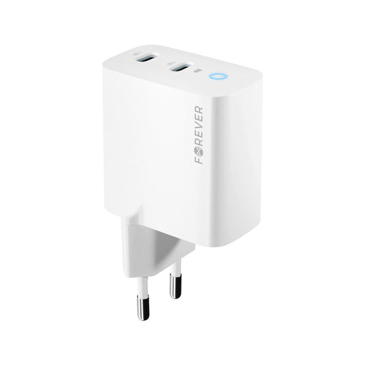 Carregador de rede Forever TC-06-40CC, 40W, 3A, 2 x USB-C, branco