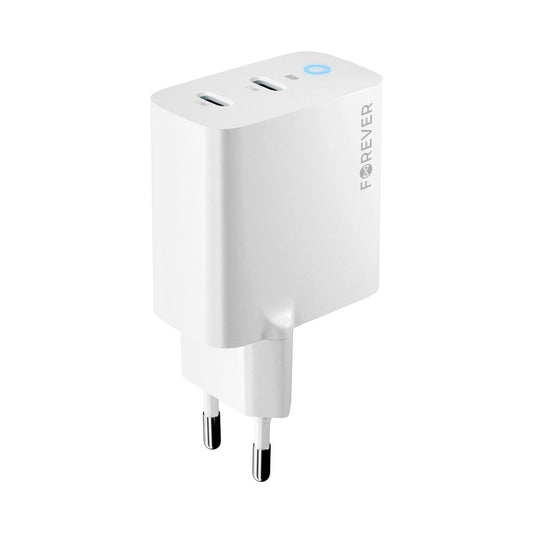 Carregador de rede Forever TC-06-40CC, 40W, 3A, 2 x USB-C, branco