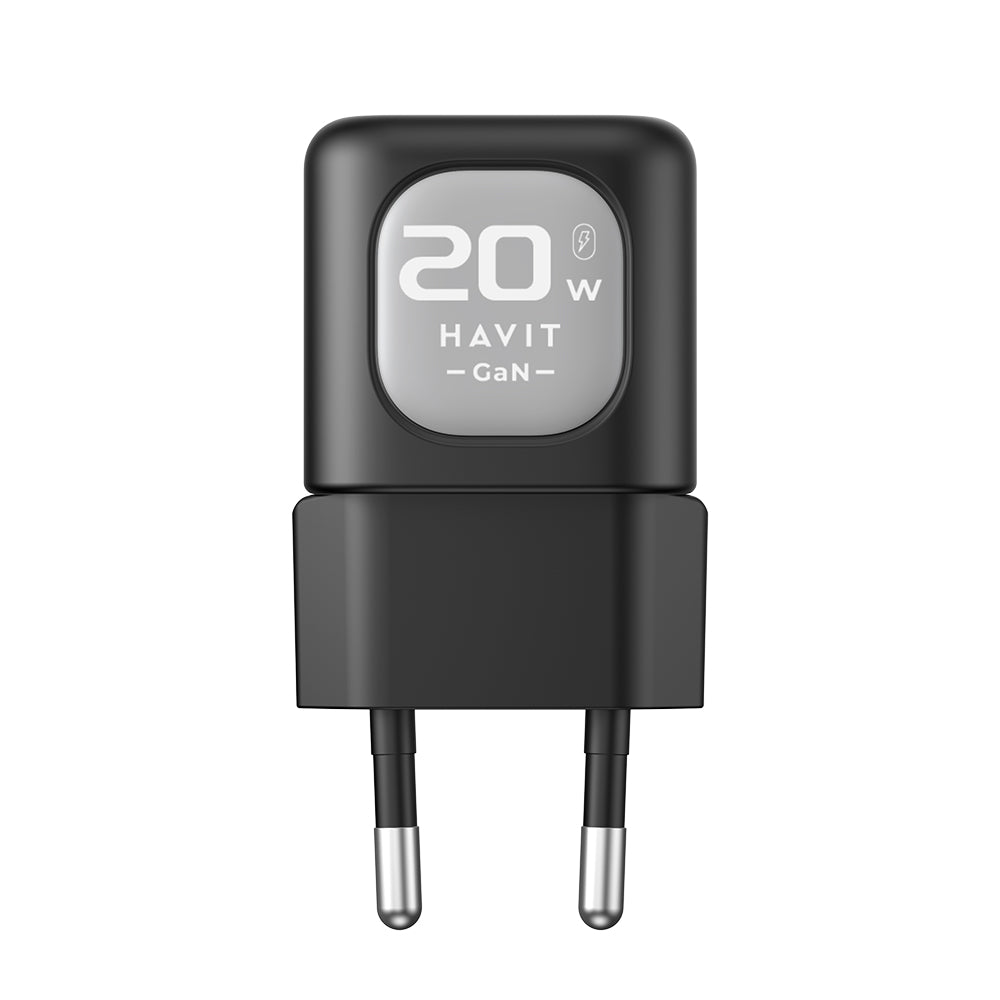 Carregador de Rede HAVIT UC220, 20W, 3A, 1 x USB-A - 1 x USB-C, Preto Cinzento