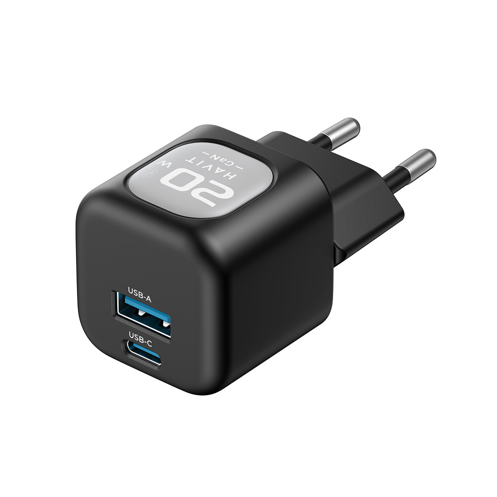Carregador de Rede HAVIT UC220, 20W, 3A, 1 x USB-A - 1 x USB-C, Preto Cinzento