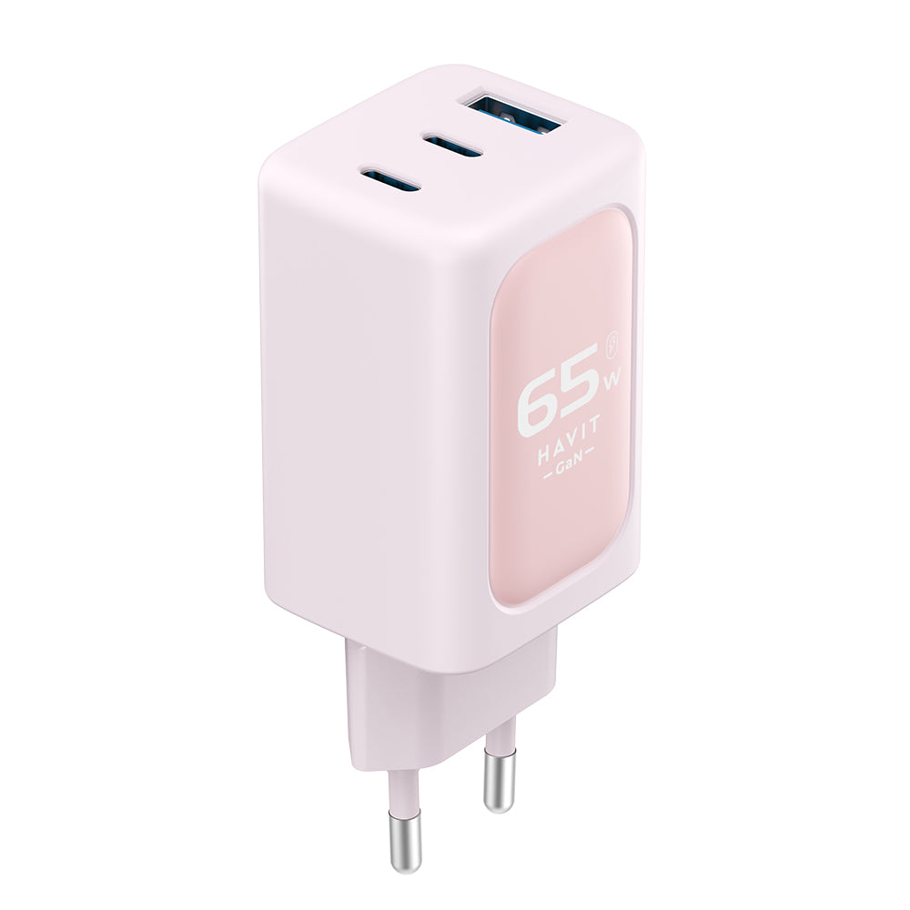 Carregador de Rede HAVIT UC260, 65W, 3A, 1 x USB-A - 2 x USB-C, Rosa