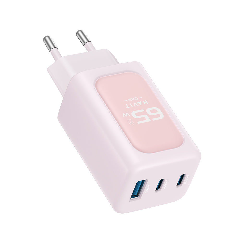 Carregador de Rede HAVIT UC260, 65W, 3A, 1 x USB-A - 2 x USB-C, Rosa