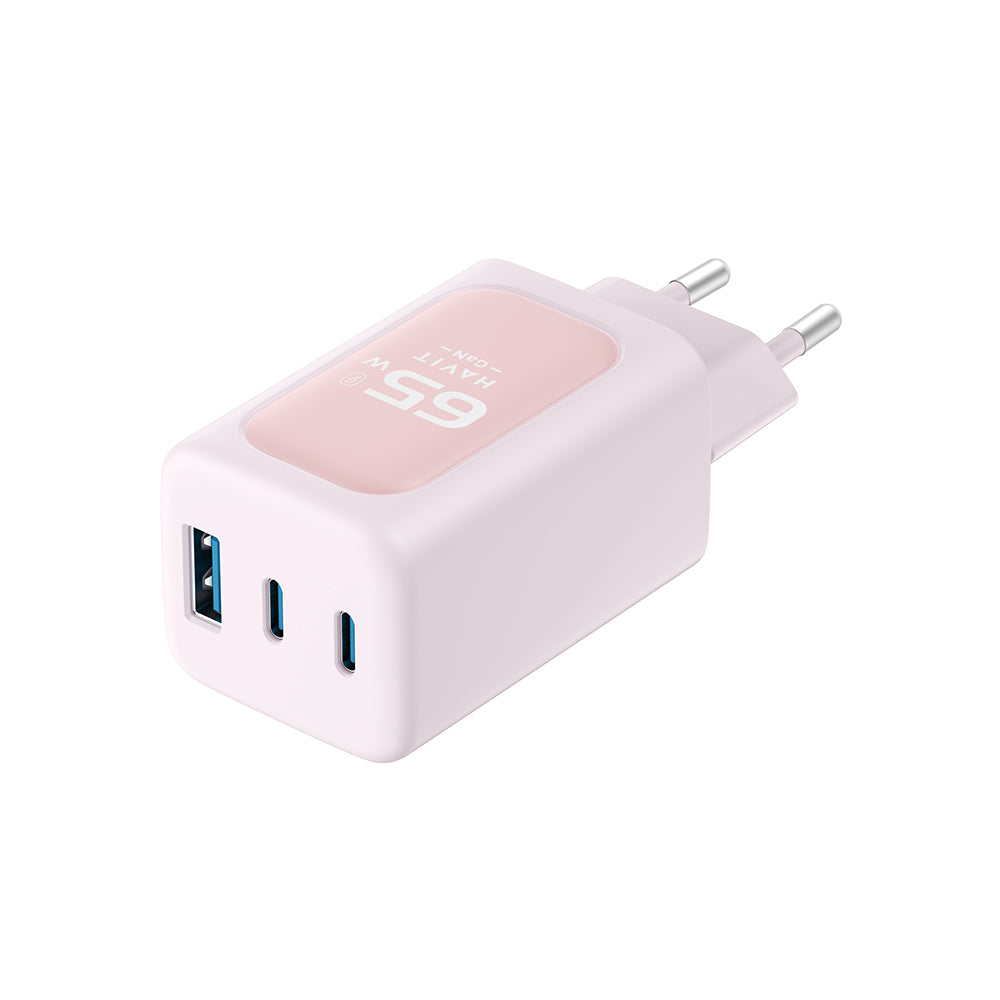 Carregador de Rede HAVIT UC260, 65W, 3A, 1 x USB-A - 2 x USB-C, Rosa