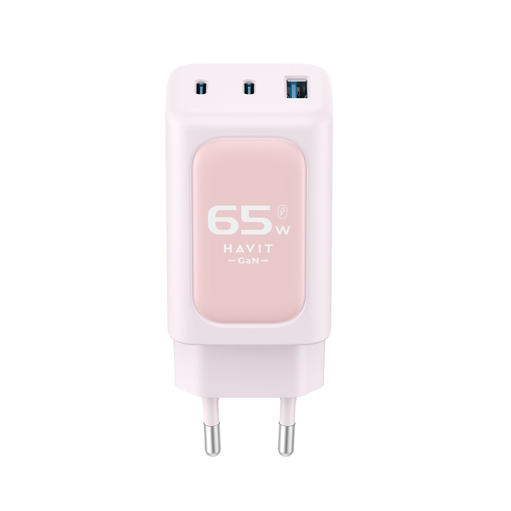 Carregador de Rede HAVIT UC260, 65W, 3A, 1 x USB-A - 2 x USB-C, Rosa