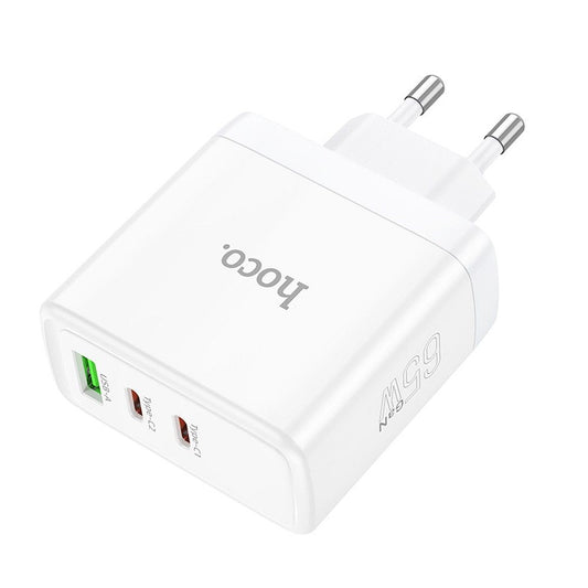Carregador de Rede HOCO N30, 65W, 3.25A, 1 x USB-A - 2 x USB-C, Branco