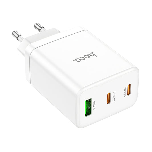Carregador de rede HOCO N33, 35W, 3A, 1 x USB-A - 2 x USB-C, branco