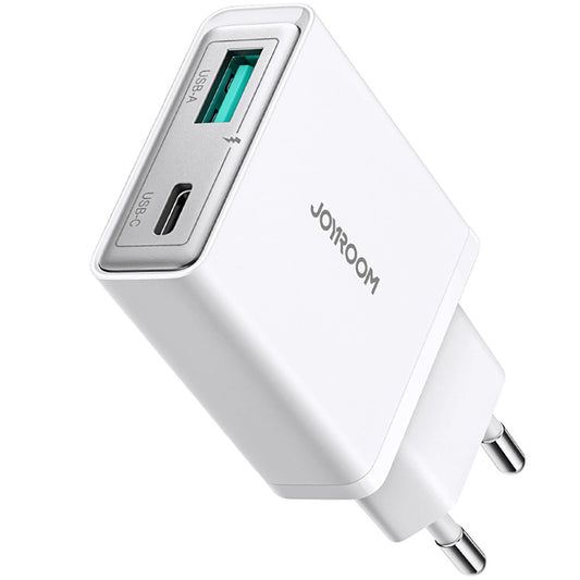 Carregador de rede Joyroom JR-TCF14, 20W, 3A, 1 x USB-A - 1 x USB-C, branco